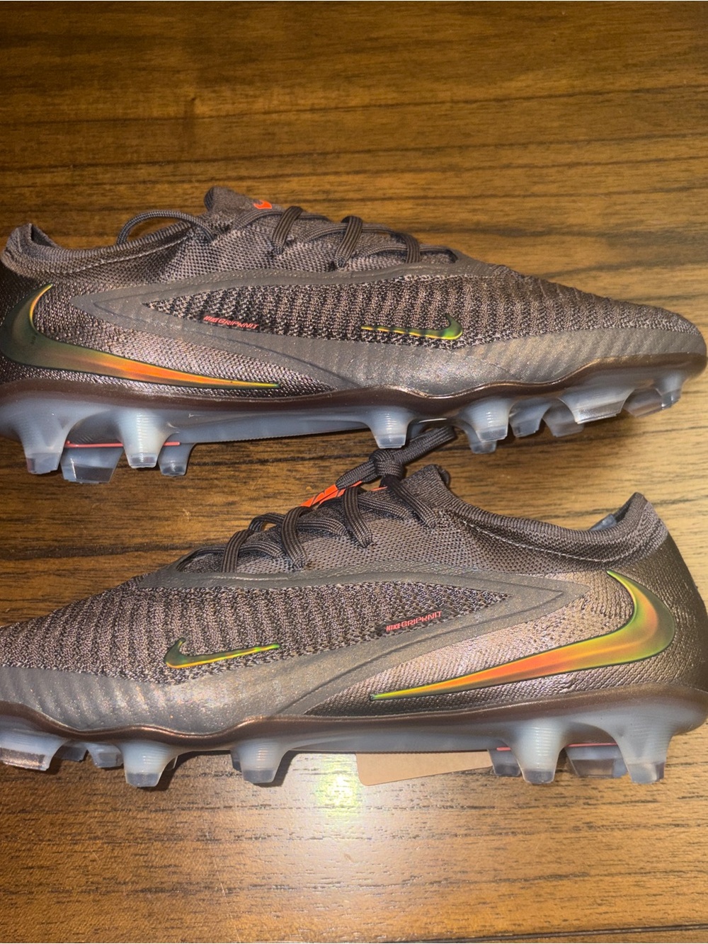 Nike Men’s Brown Knit Football Cleats with Iridescent Swoosh